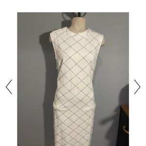 Sharagano White and Blue Grid Midi Dress